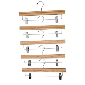 5 Piece Bamboo Hardwood Adjustable Chrome Sleek Clip Pant Hangers Swivel Hook